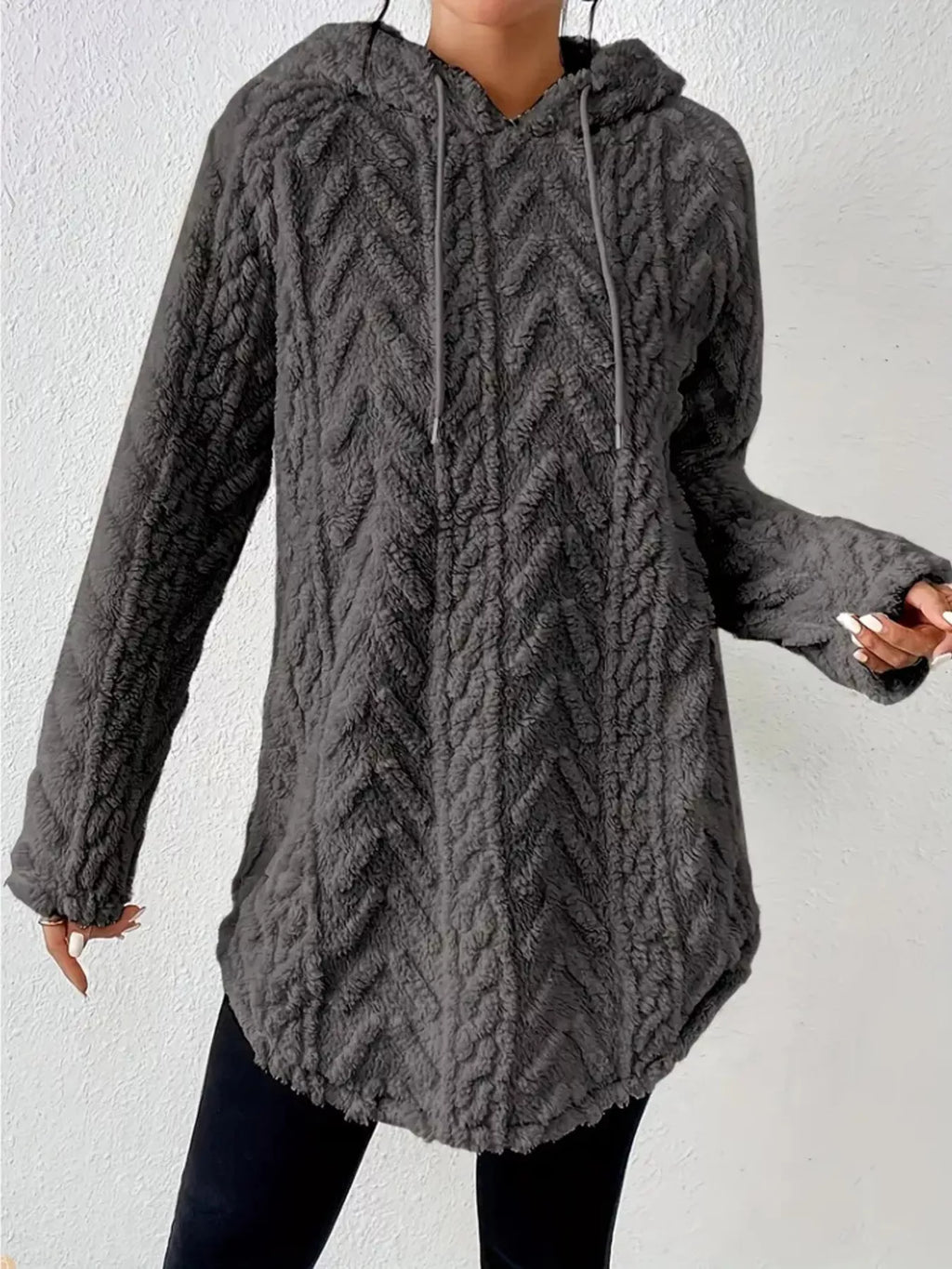 Cozy Textured Drawstring Fleece Hoodie