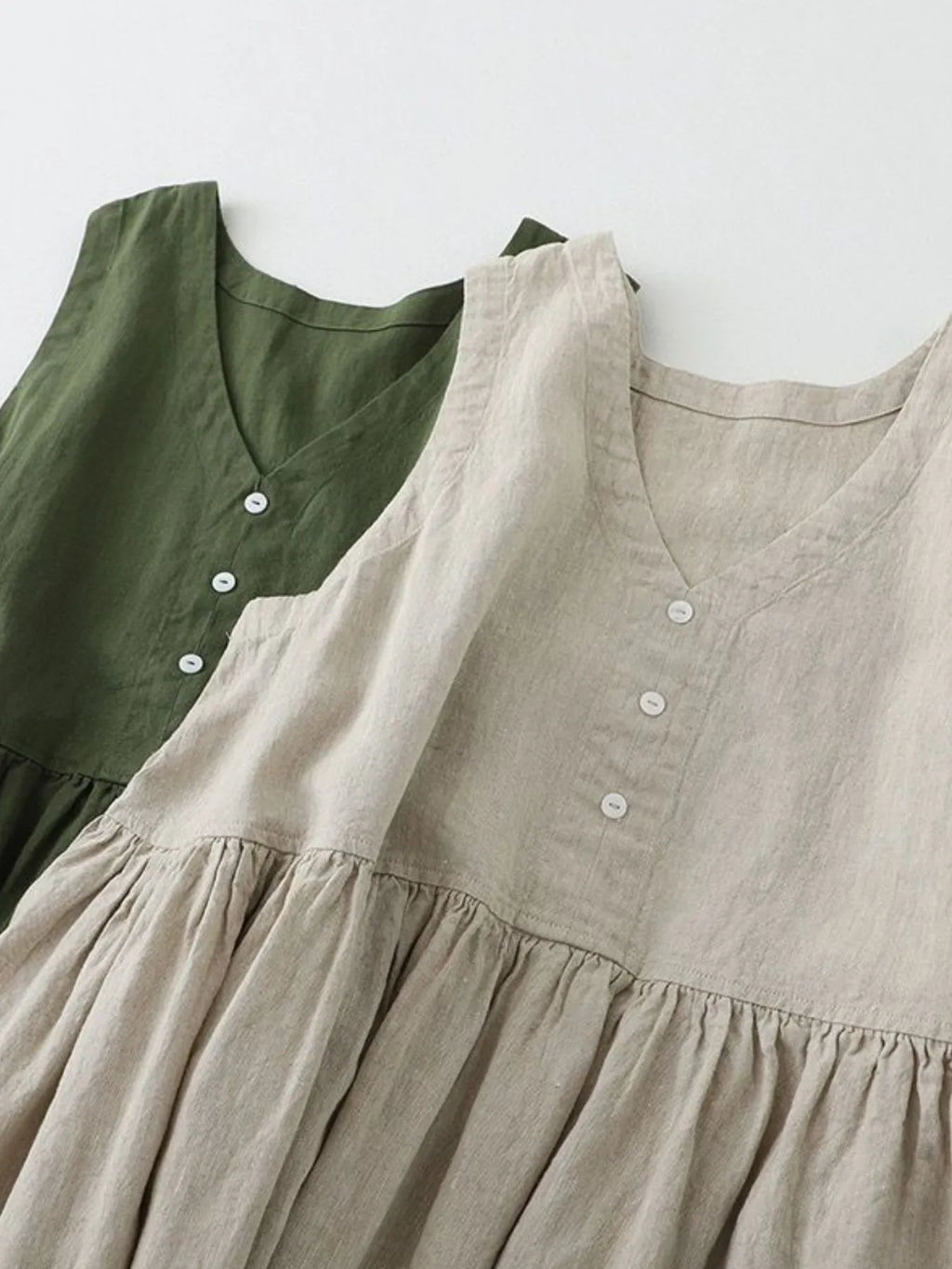 V-Neck Button Detail Sleeveless Midi Dress