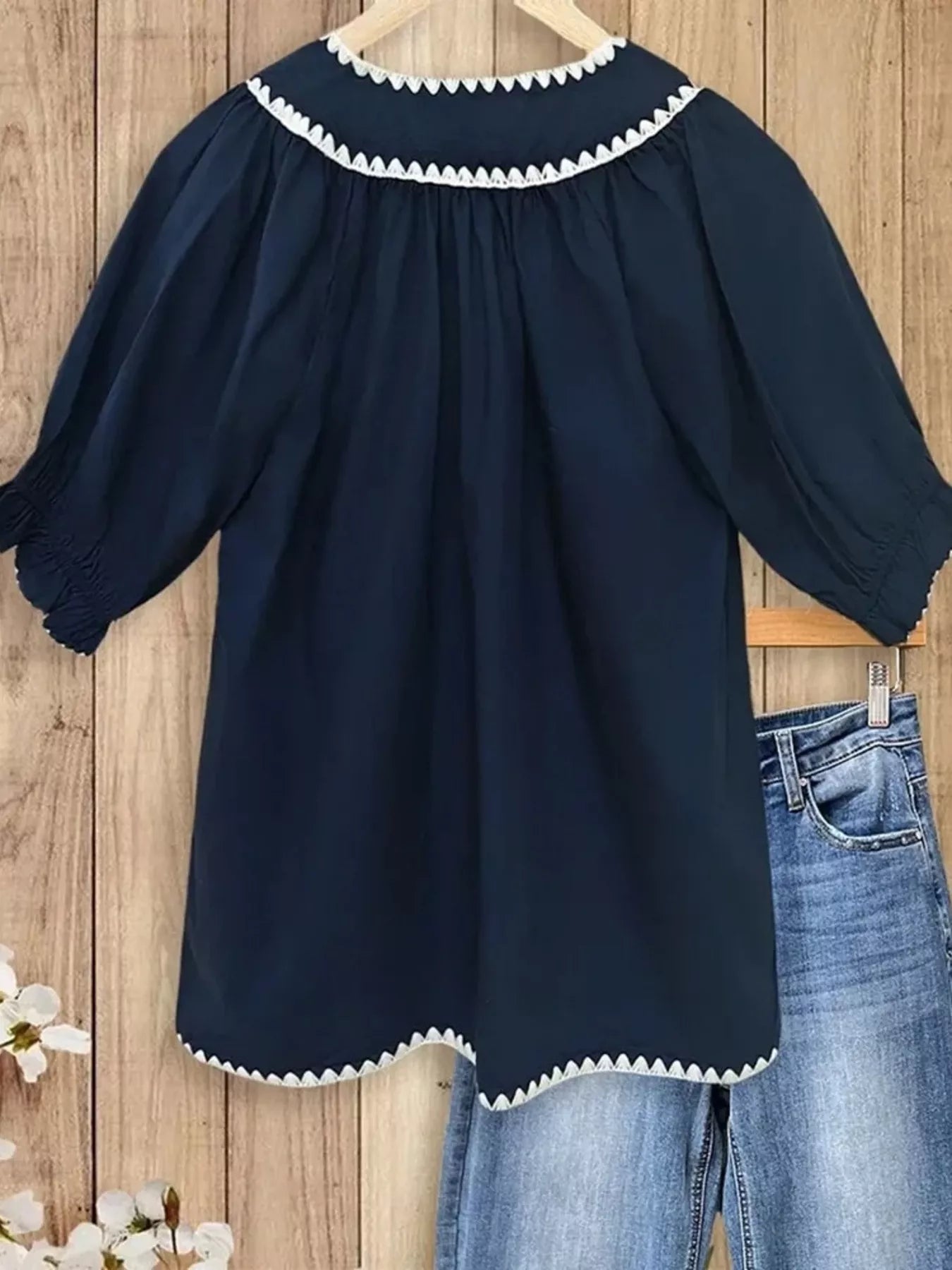 Full Size Tie Neck Short Sleeve Blouse Plus Size