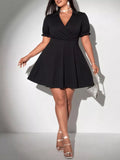Plus Size Surplice Short Sleeve Mini Dress