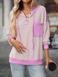 Casual Color Block Button Detail Hoodie