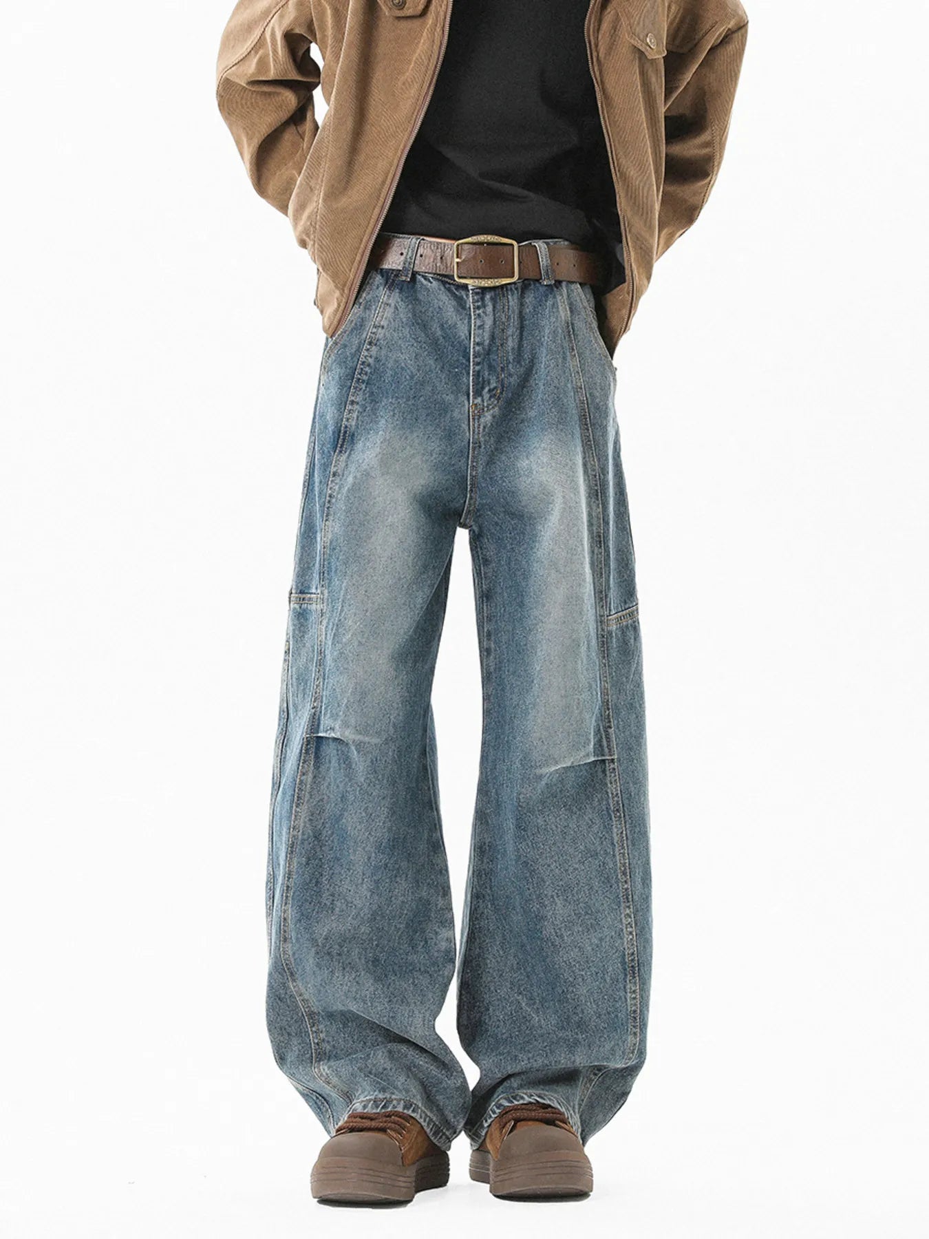 Men's Full Size Wash Wide Leg Jeans Plus Size