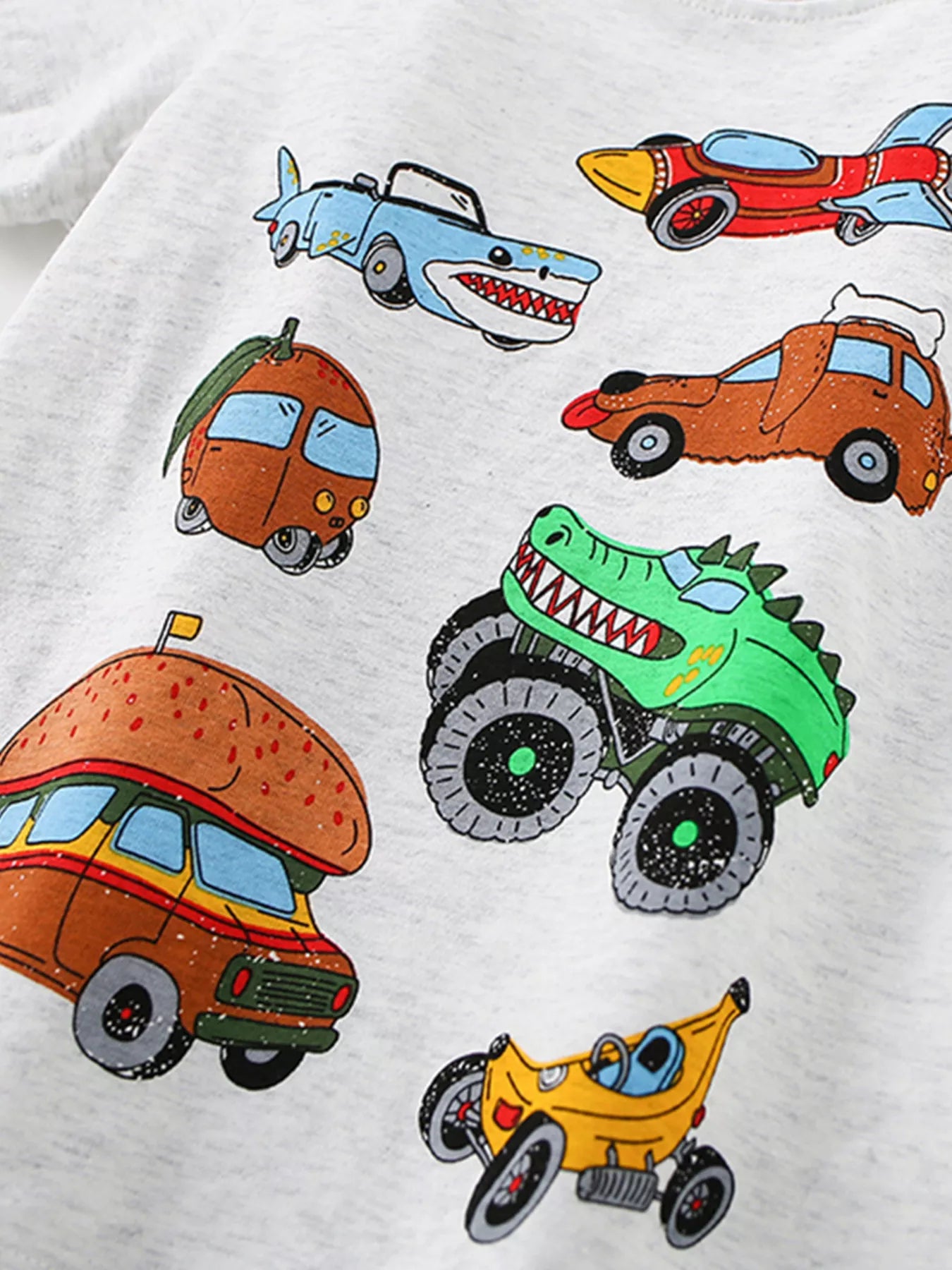 Children's Cartoon Vehicle Print Crew Neck T-Shirt