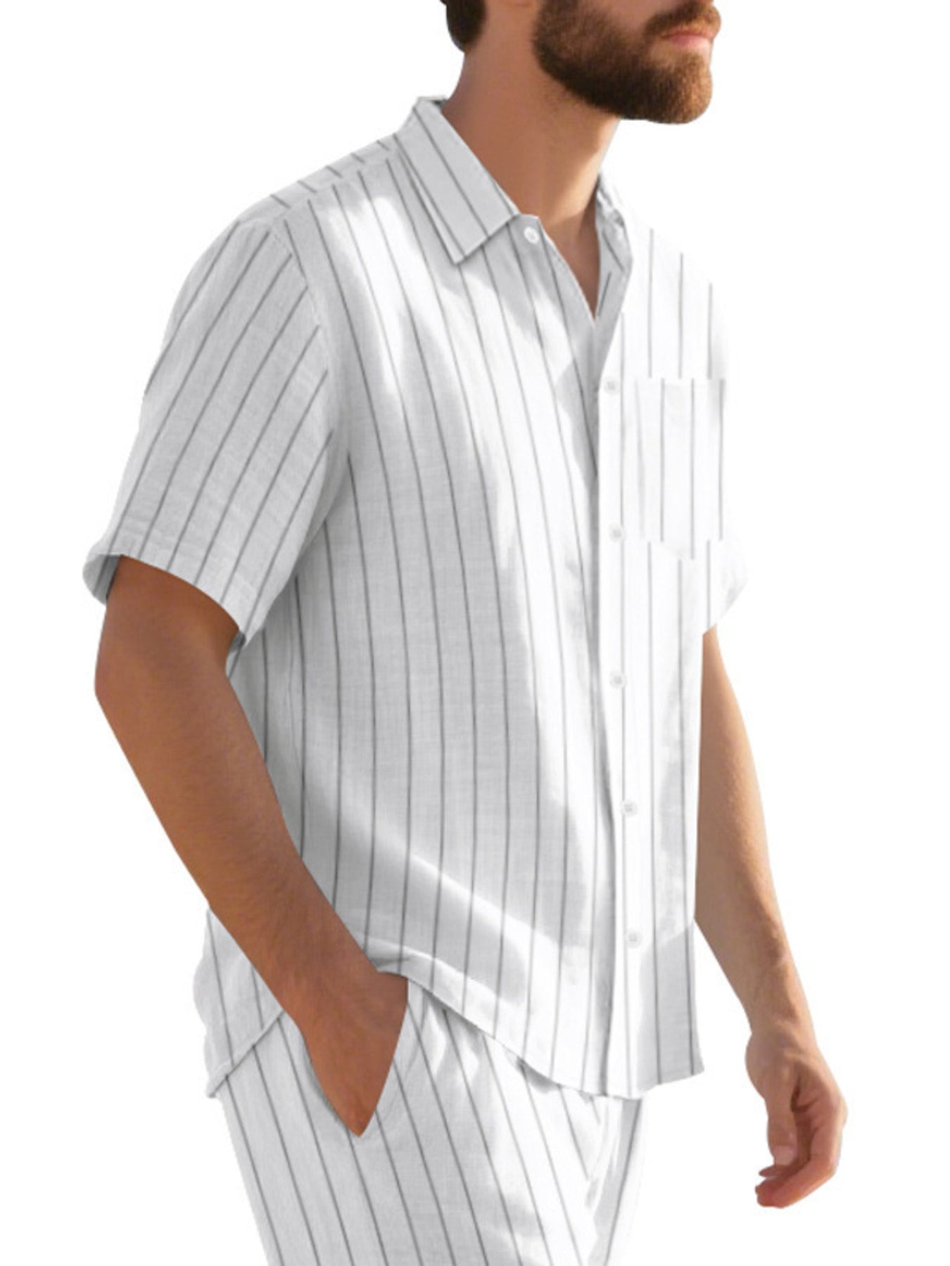 Men's Full Size Casual Striped Short Sleeve Shirt Plus Size