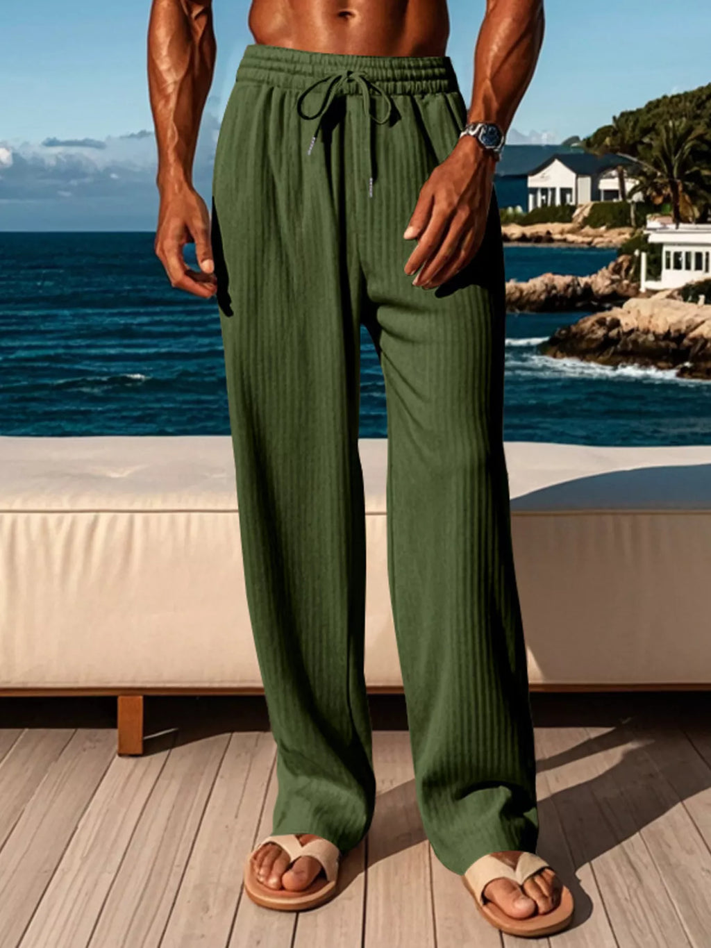 Men's Full Size Ribbed Knit Wide-Leg Pants Plus Size
