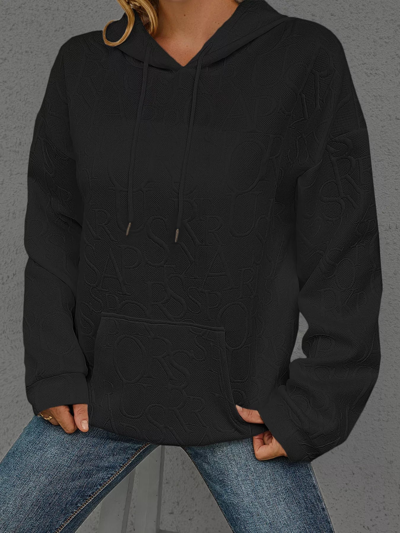 Full Size Embossed Lettering Casual Hoodie Plus Size
