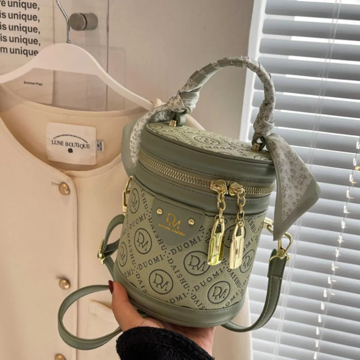 Letter Adjustable Strap Bucket Bag