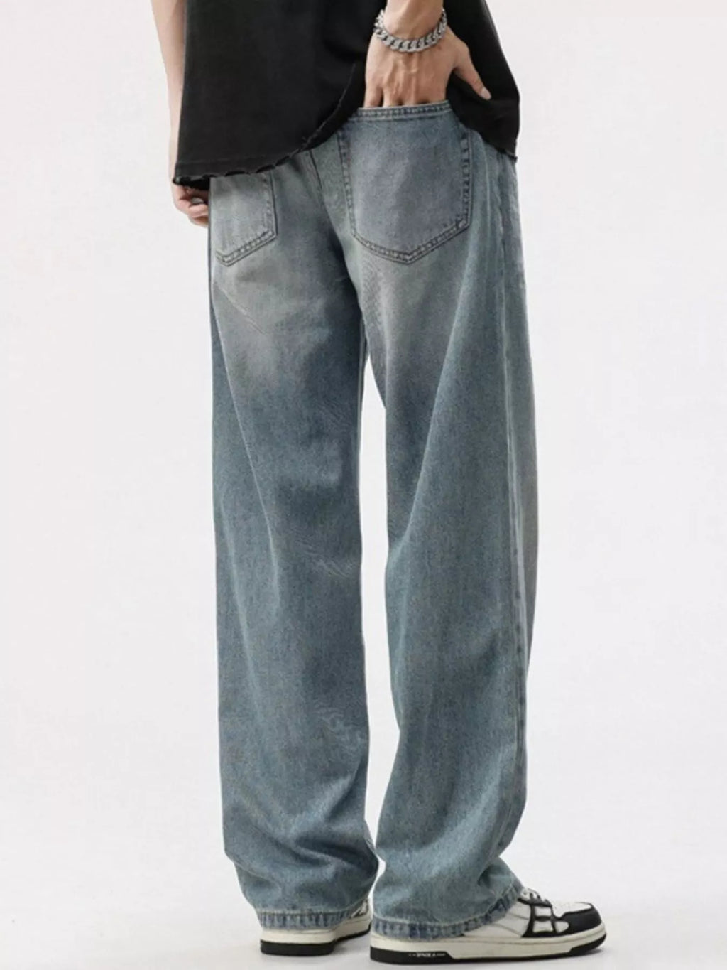 Men's Washed Wide Leg Jeans