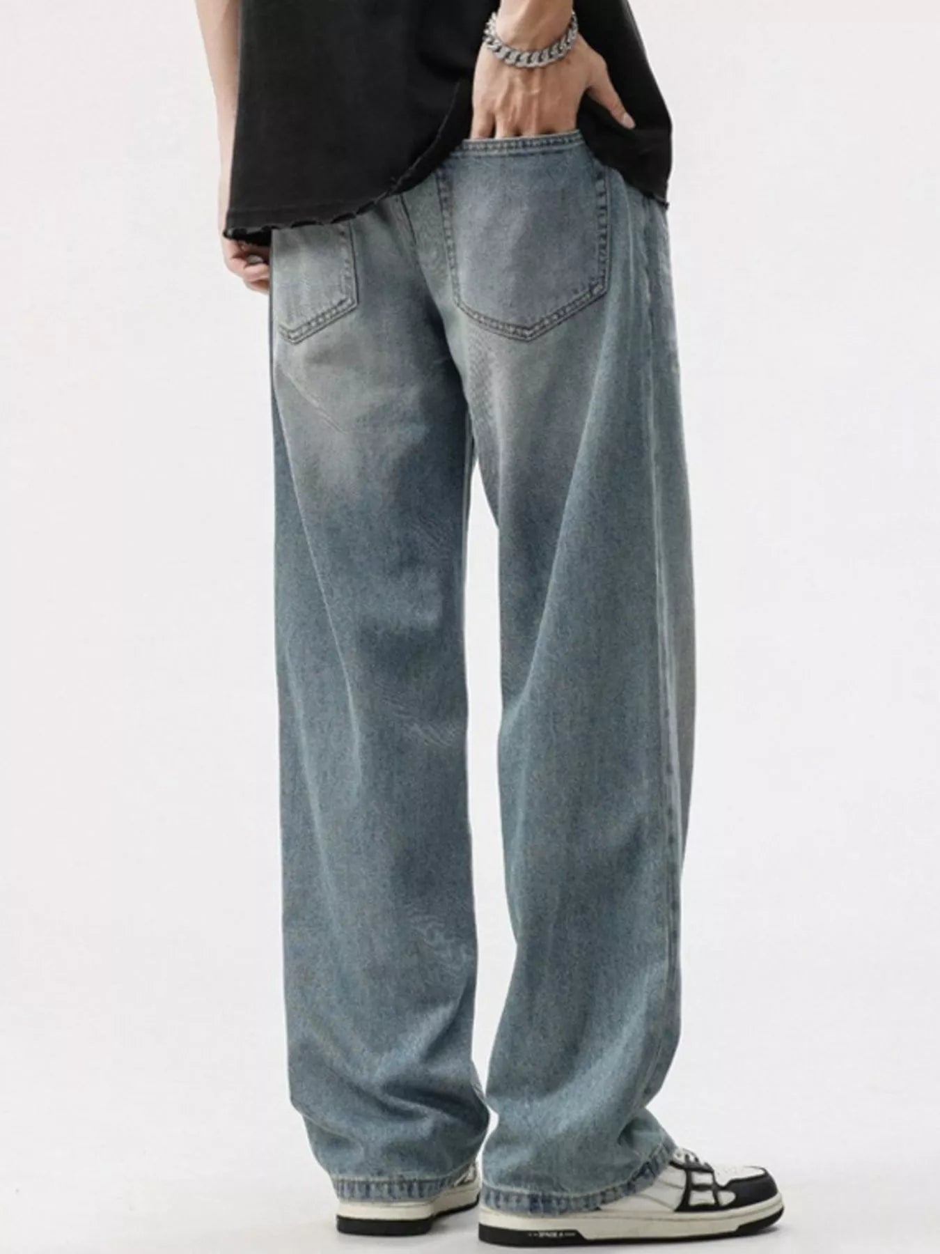 Men's Washed Wide Leg Jeans