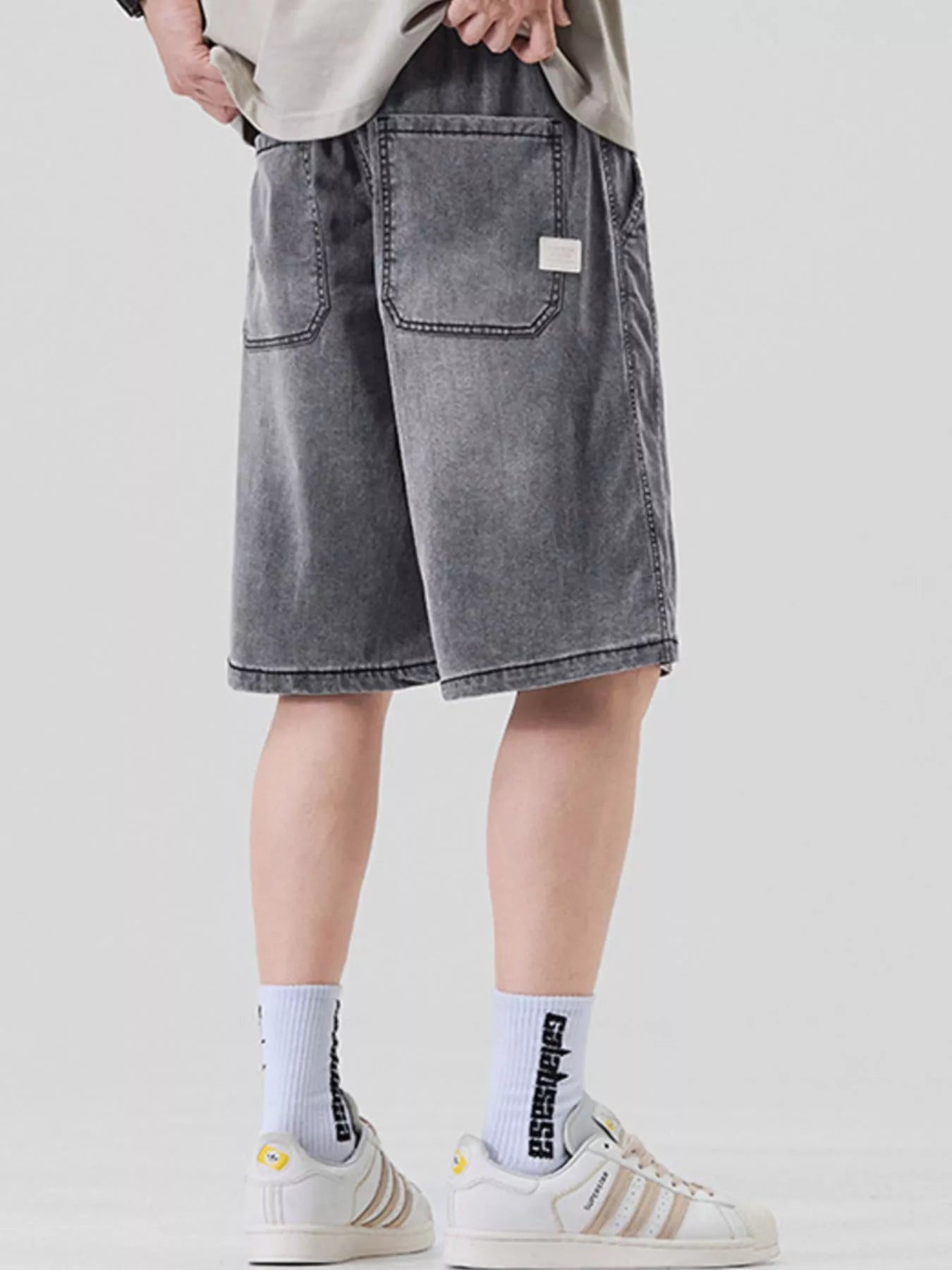 Men's Plus Size Casual Loose Fit Denim Shorts with Drawstring