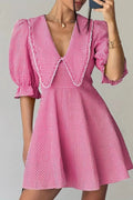 Gingham Puff Sleeve Mini Dress