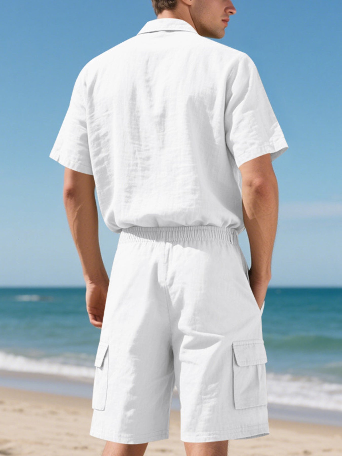 Men's Full Size Button Up Shirt and Shorts Set Plus Size