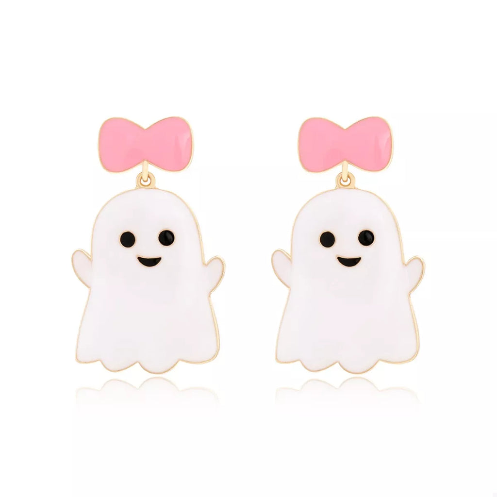 Halloween Ghost Dangle Earrings with Bow