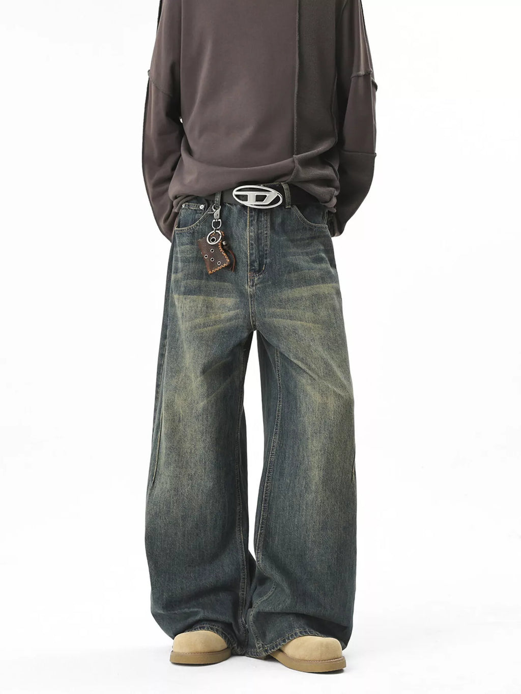 Men's Full Size Vintage Wash Wide Leg Jeans Plus Size