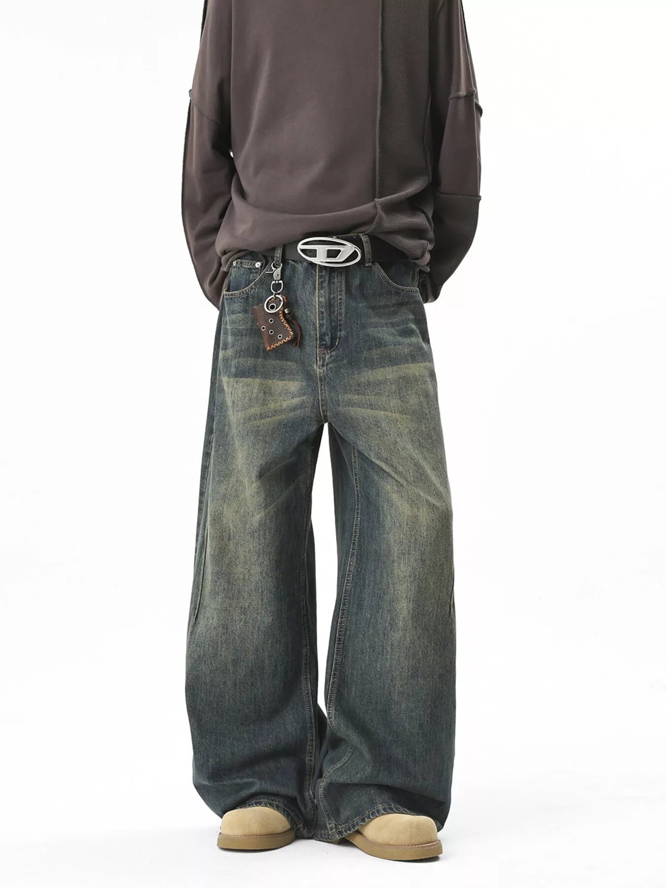 Men's Full Size Vintage Wash Wide Leg Jeans Plus Size