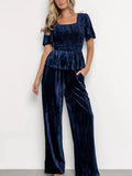 Velvet Top and Wide-Leg Pants Set