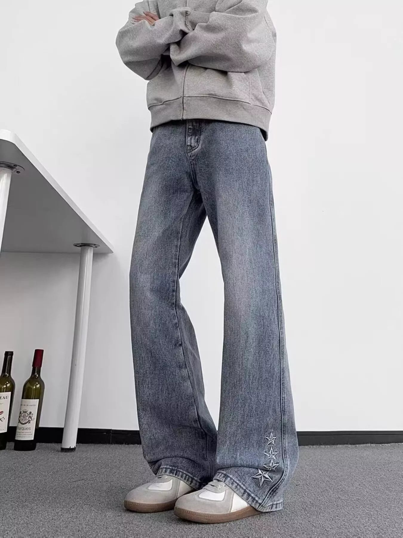 Men's Full Size Star Embroidered Flare Jeans Plus Size