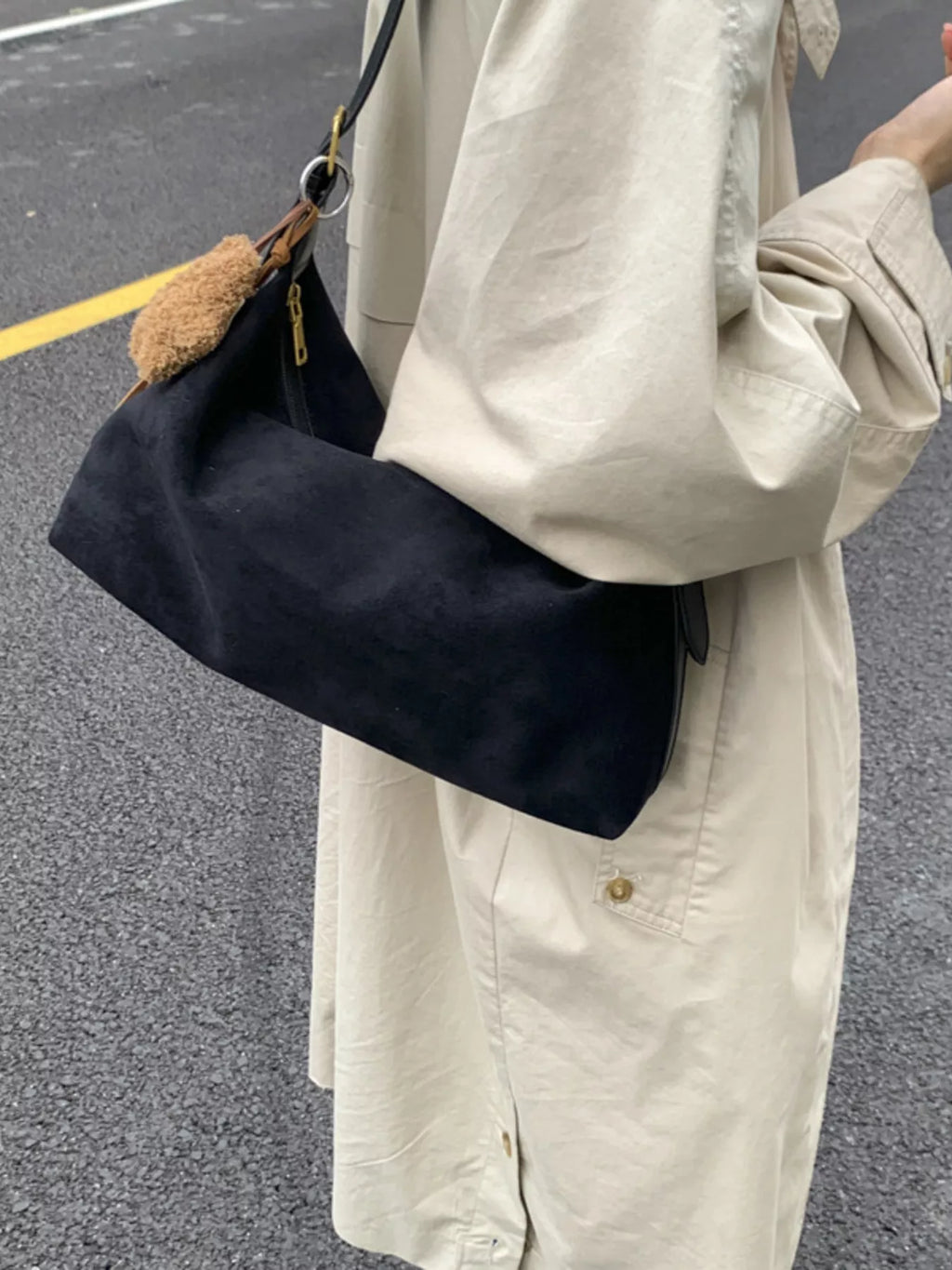 Solid Color Suede Hobo Crossbody Bag