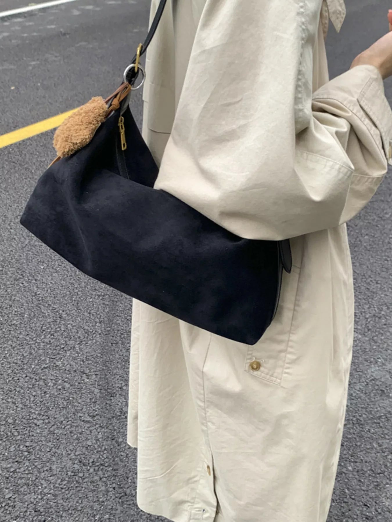 Solid Color Suede Hobo Crossbody Bag