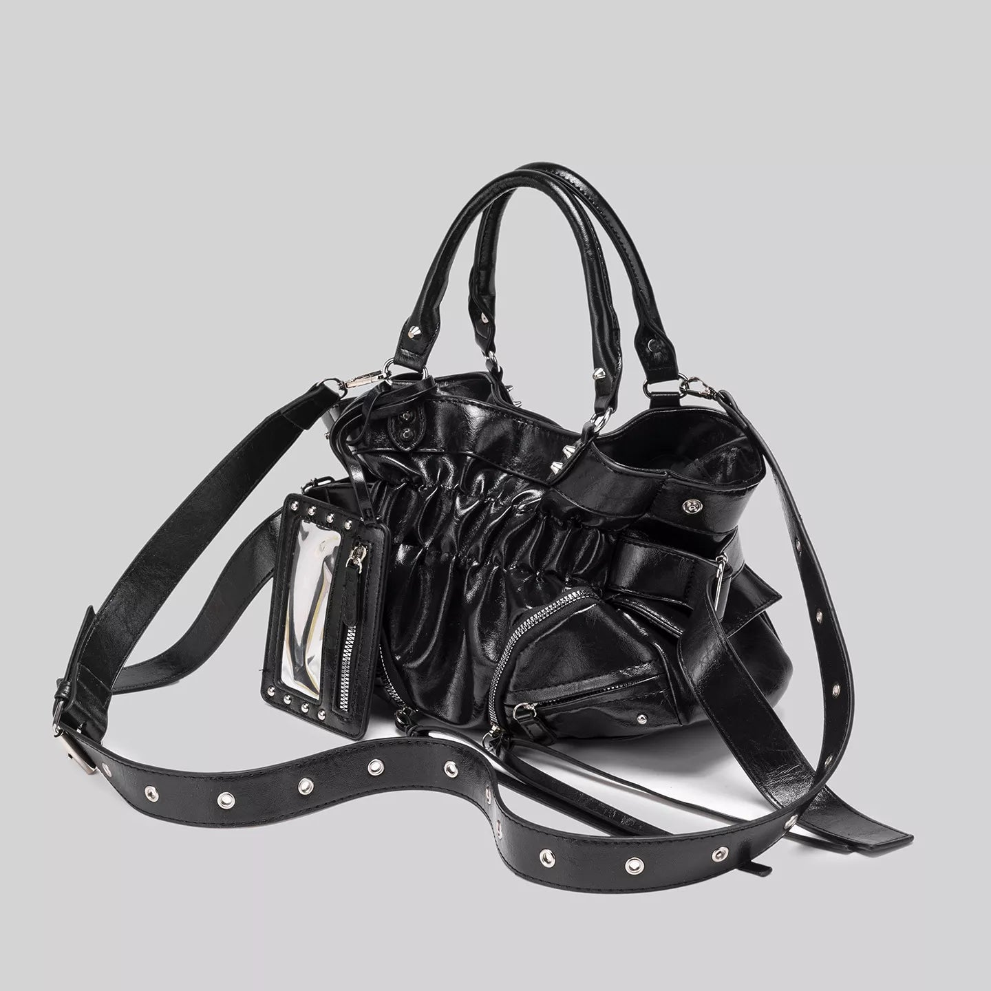 Ruched Leather Crossbody Bag