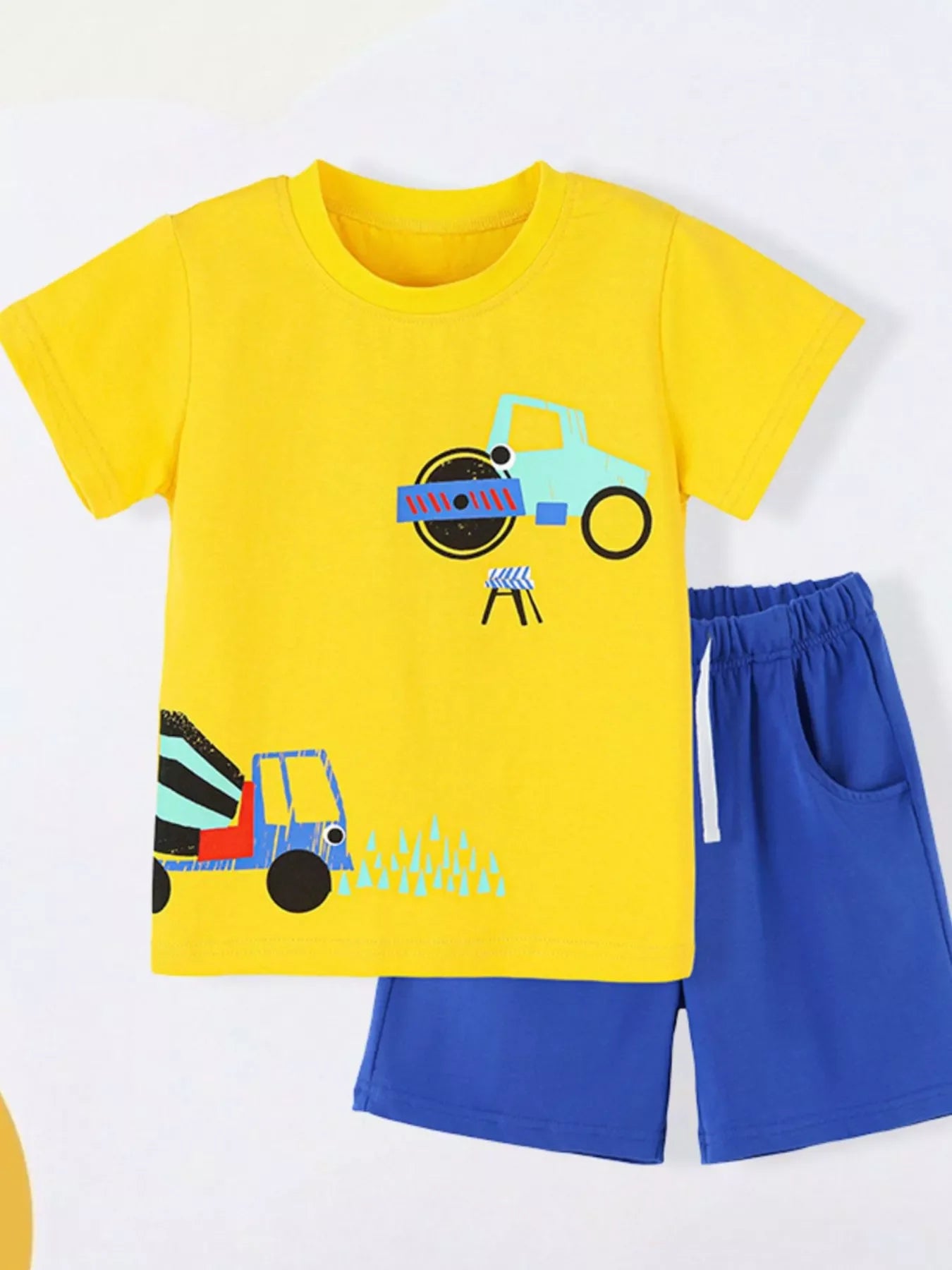 Children's Construction Vehicle Print T-Shirt and Shorts Set