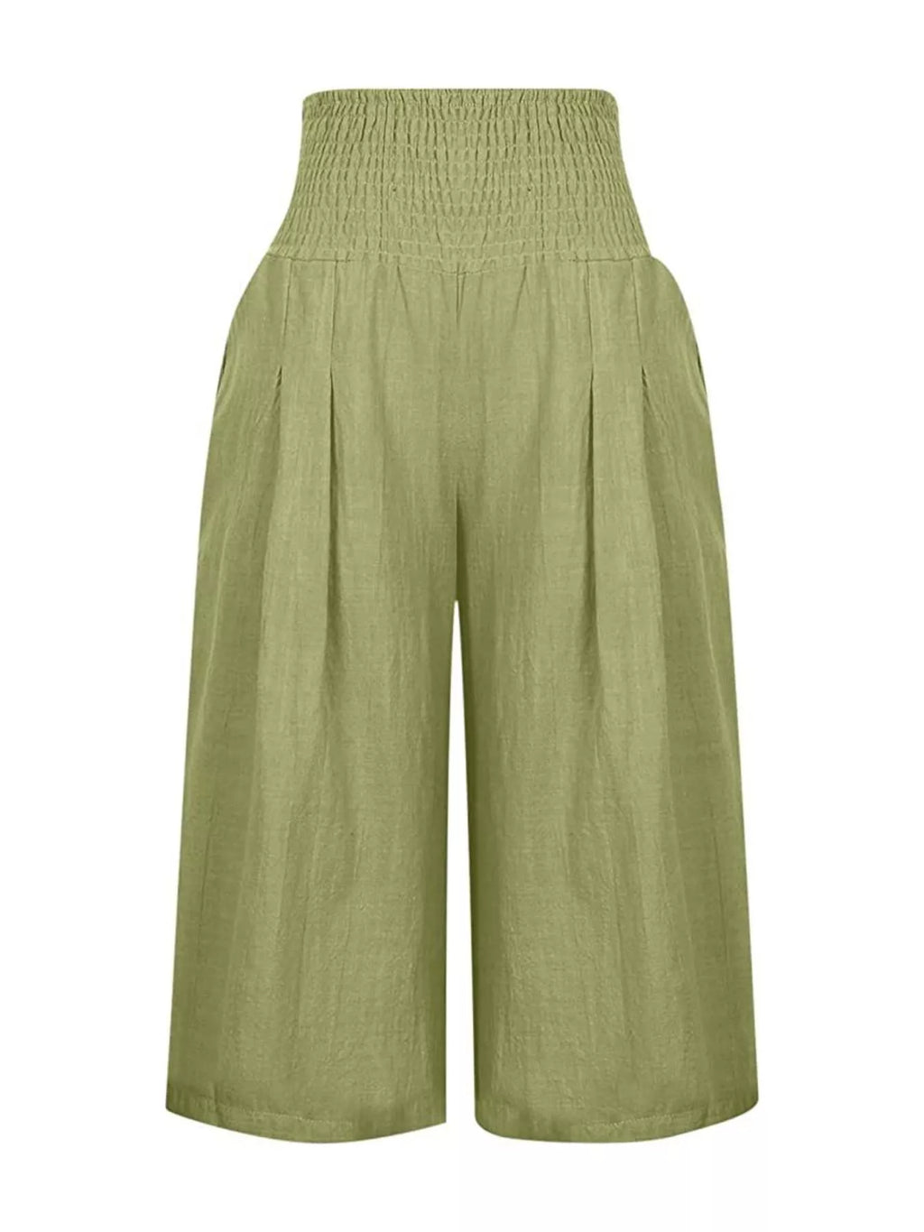 Smocked Wide-Leg Capri Pants