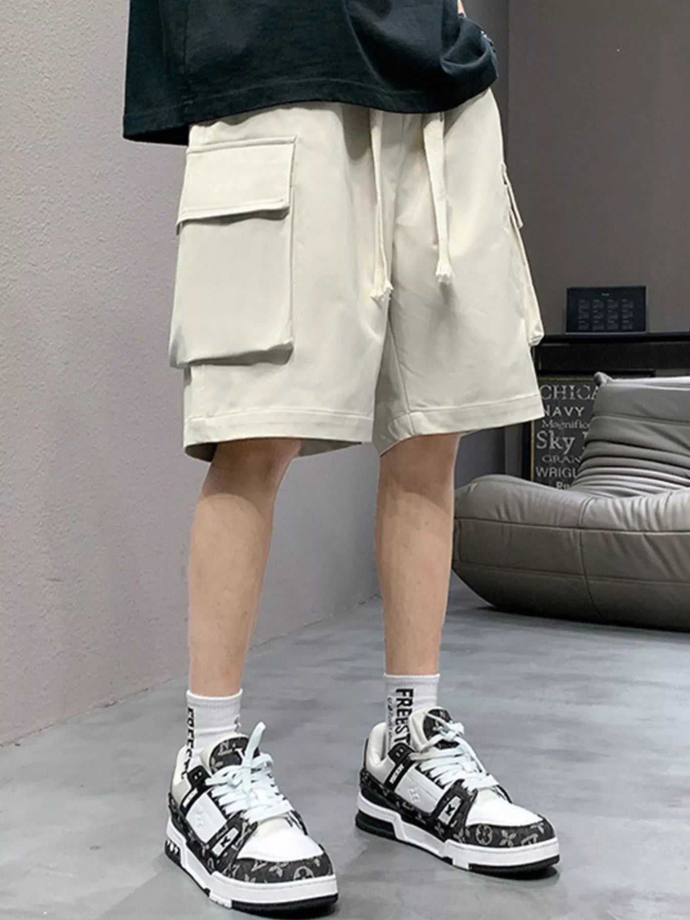 Men's Plus Size Casual Cargo Shorts with Drawstring