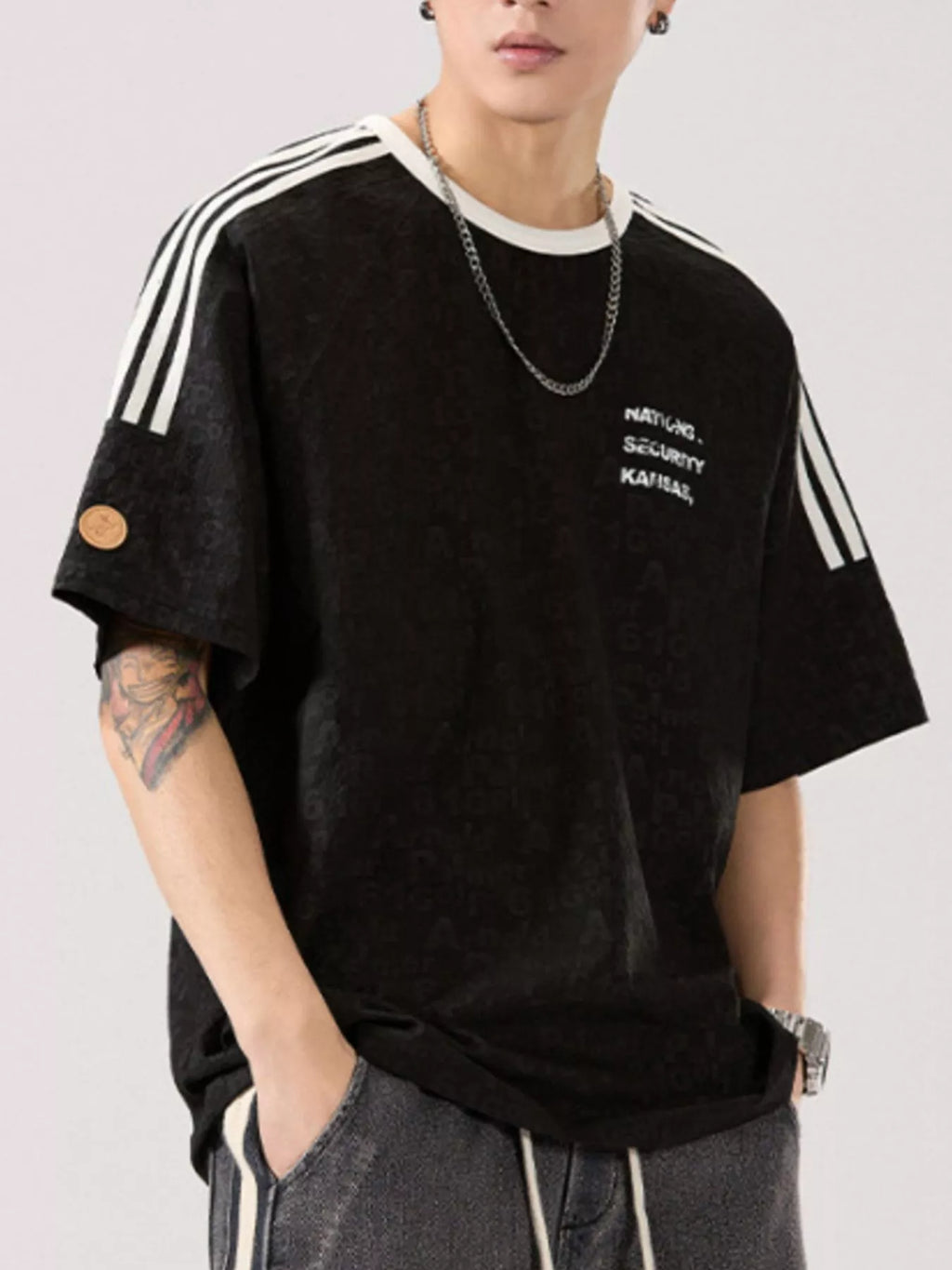 Men's Full Size Striped Shoulder Relaxed Fit T-Shirt Plus Size