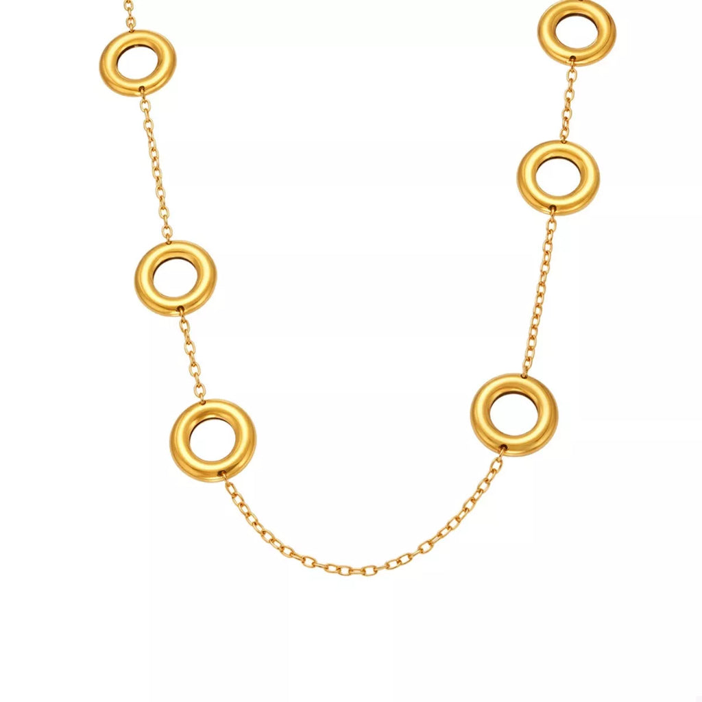 18K Gold-Plated Circle Chain Statement Necklace