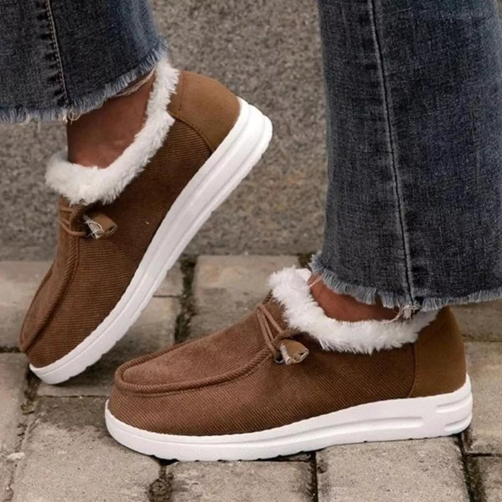 Fuzzy Lined Corduroy Slip-Ons