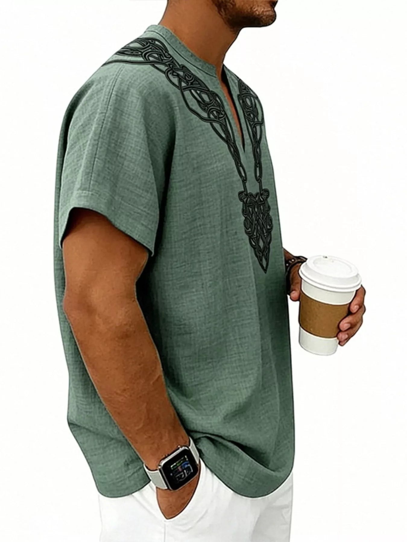 Men's Full Size Notched Printed Short Sleeve Blouse Plus Size