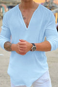 Men's Full Size V-Neck Long Sleeve Top Plus Size
