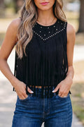 Western Fringe Rivet Paneling Bust Sleeveless Top