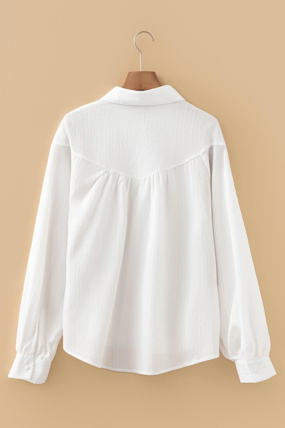 Crinkled Texture Lantern Sleeve Button Down Loose Shirt