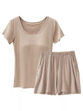 Plus Size Padded Modal Short Sleeve T-Shirt and Shorts Set