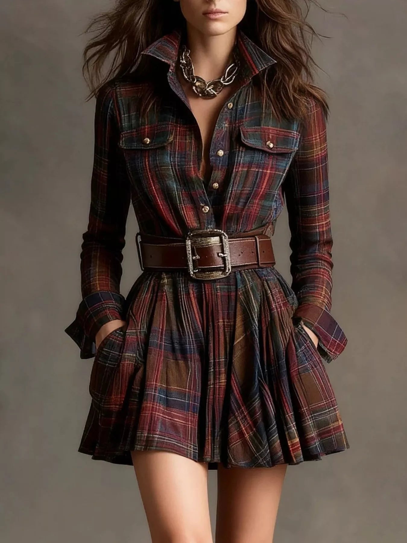 Button Front Long Sleeve Shirt Dress