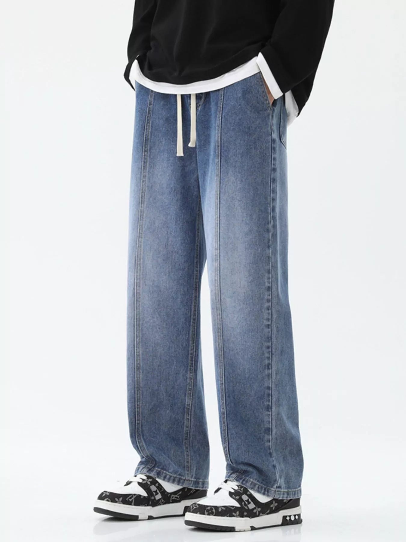 Men's Full Size Wash Wide Leg Jeans Plus Size