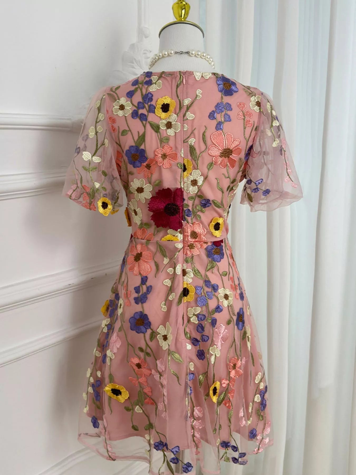 Plus Size Embroidered Floral V-Neck Mini Dress