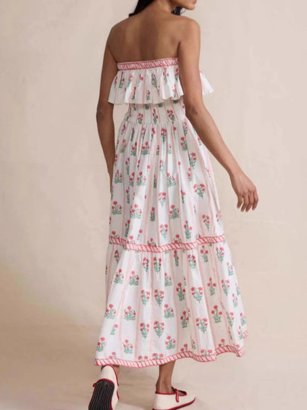 Floral Strapless Ruffle Dress