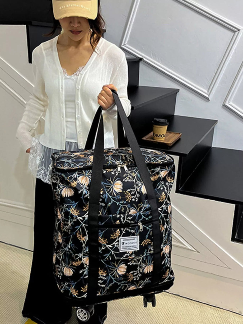 Floral Pattern Rolling Luggage Travel Bag