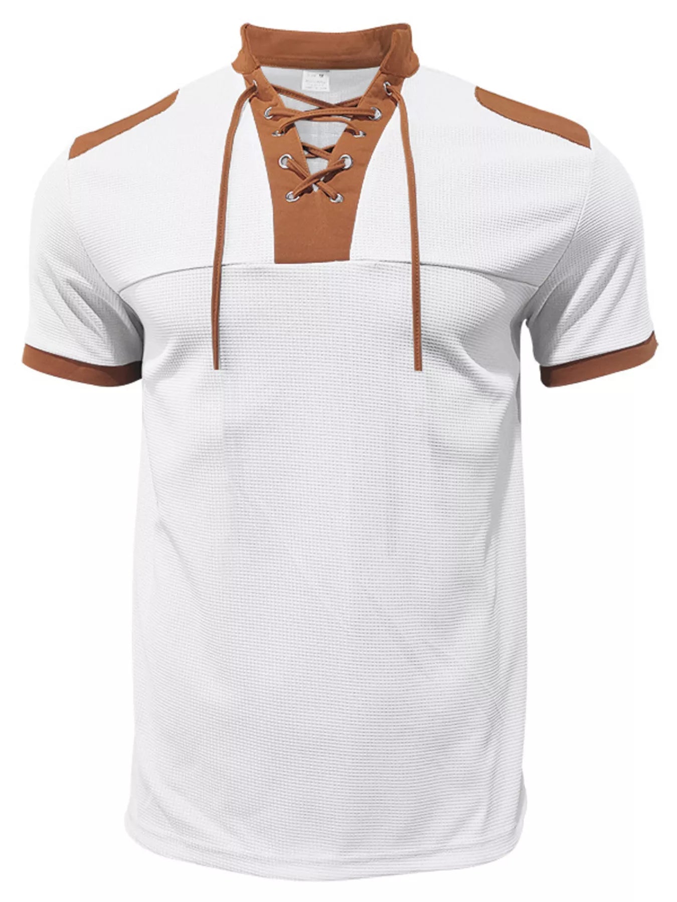 Men's Full Size Lace-Up Collar Casual Top and Shorts Set Plus Size