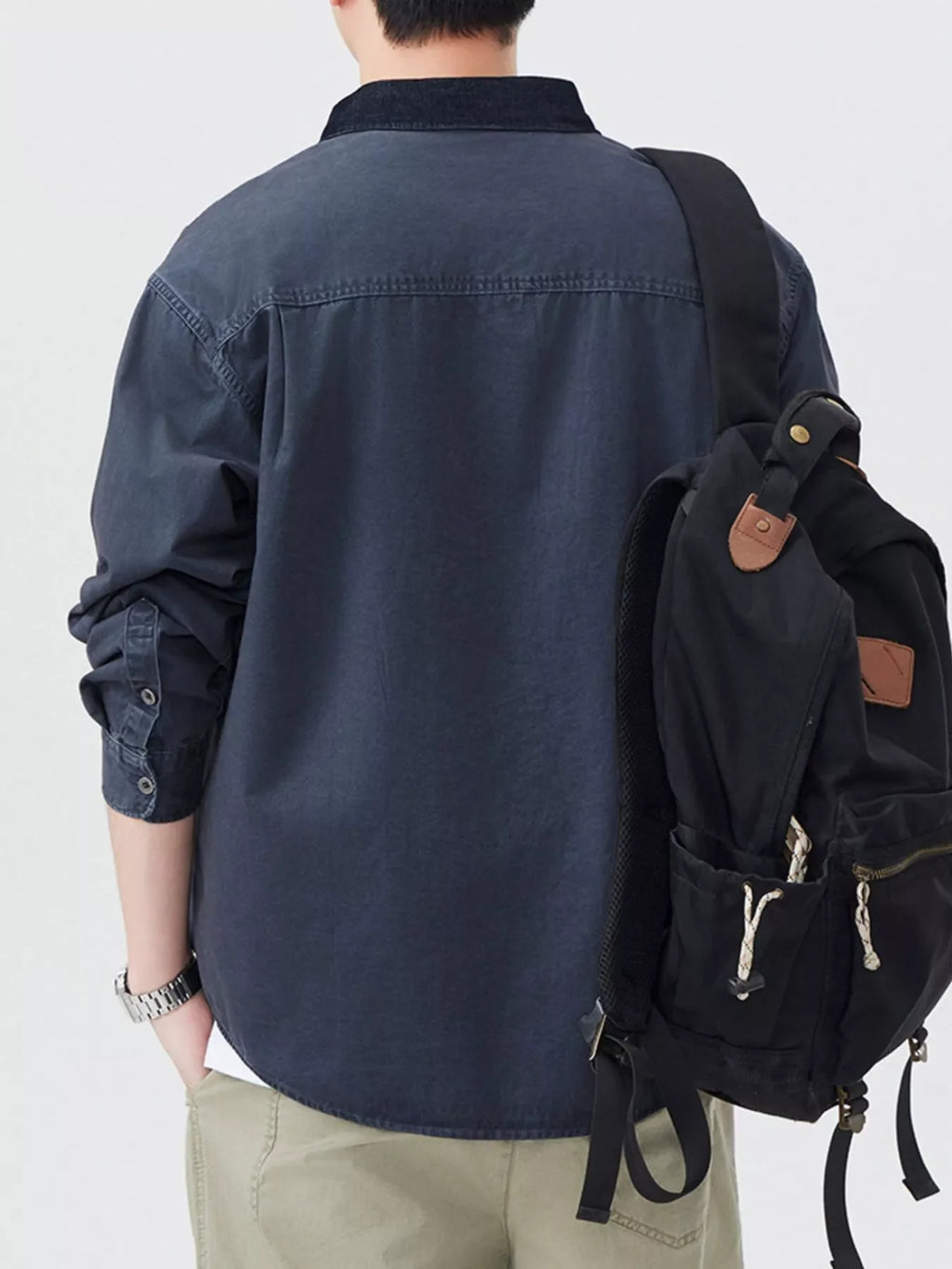 Men's Plus Size Button Up Shacket with Dual Chest Pockets