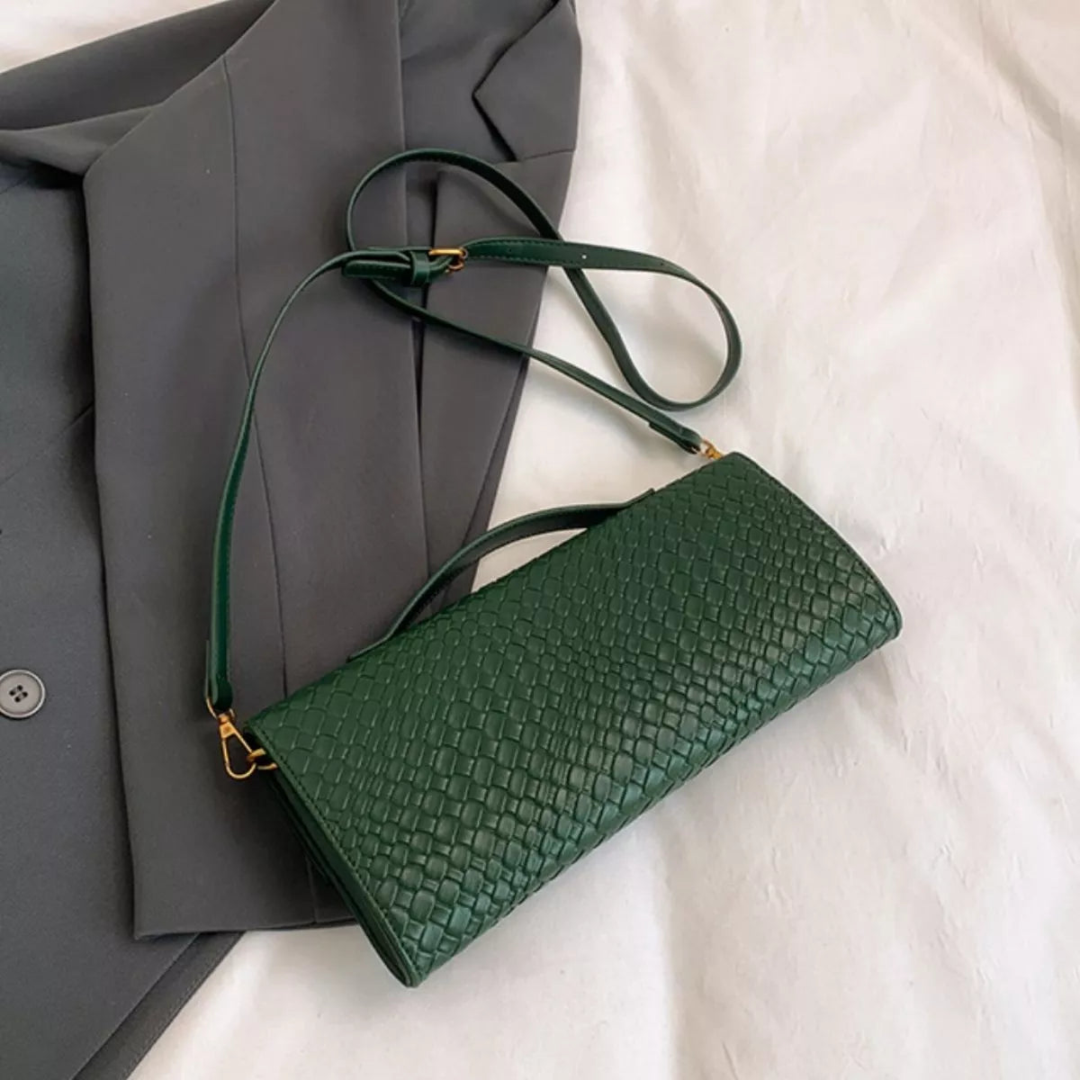 Woven Texture Flap Crossbody Bag