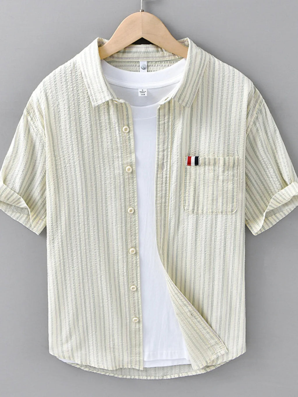 Men's Plus Size Striped Button Up Short Sleeve Shirt