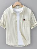 Men's Plus Size Striped Button Up Short Sleeve Shirt