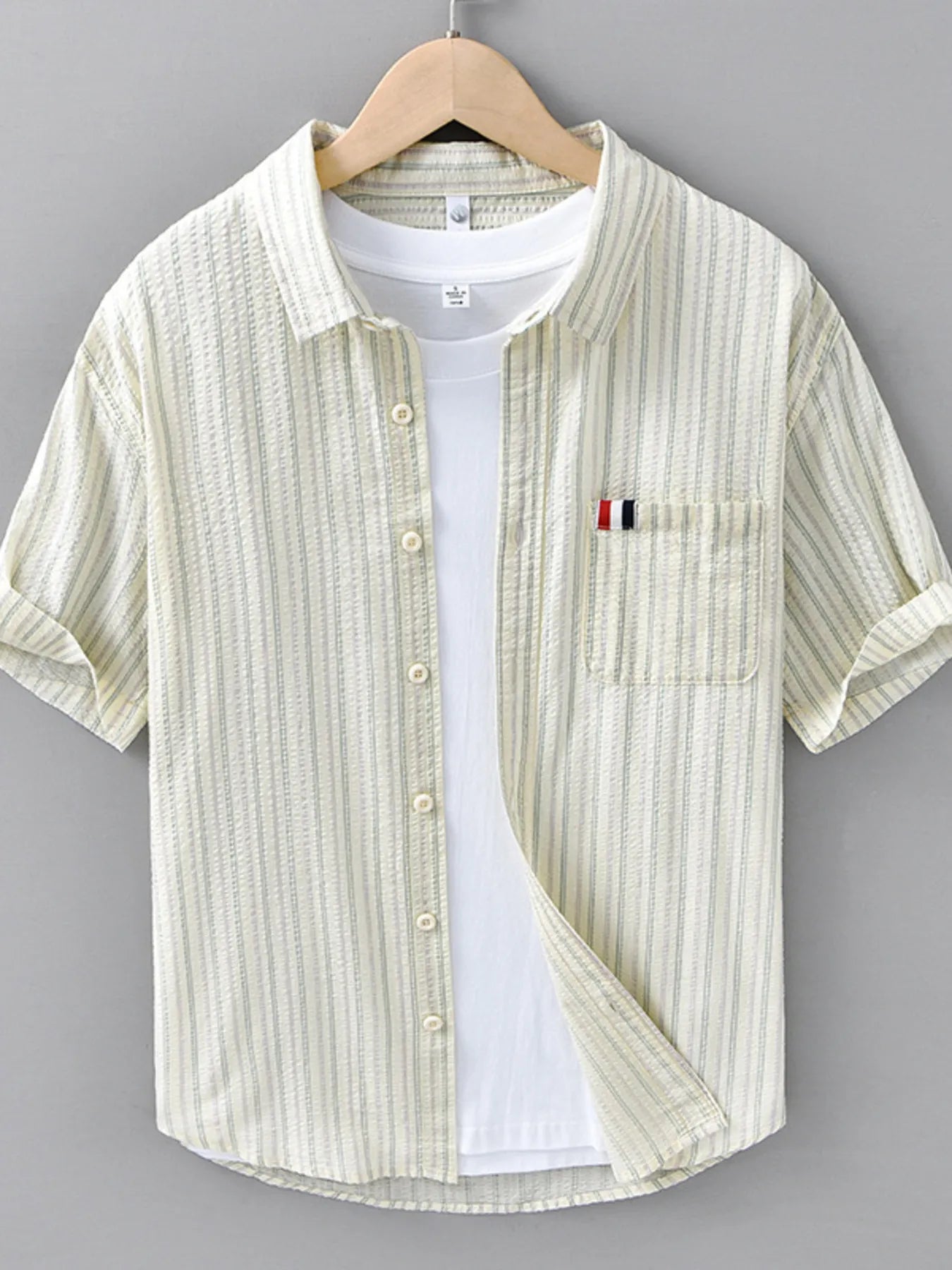Men's Plus Size Striped Button Up Short Sleeve Shirt