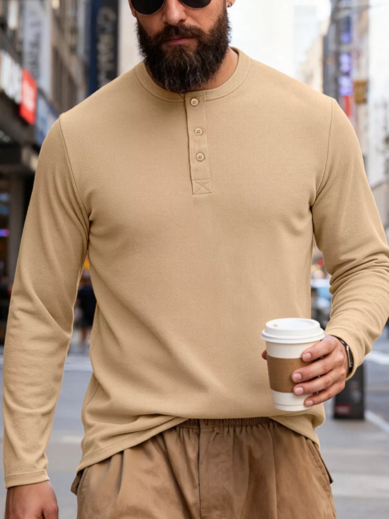 Men's Full Size Casual Long Sleeve Henley T-Shirt Plus Size
