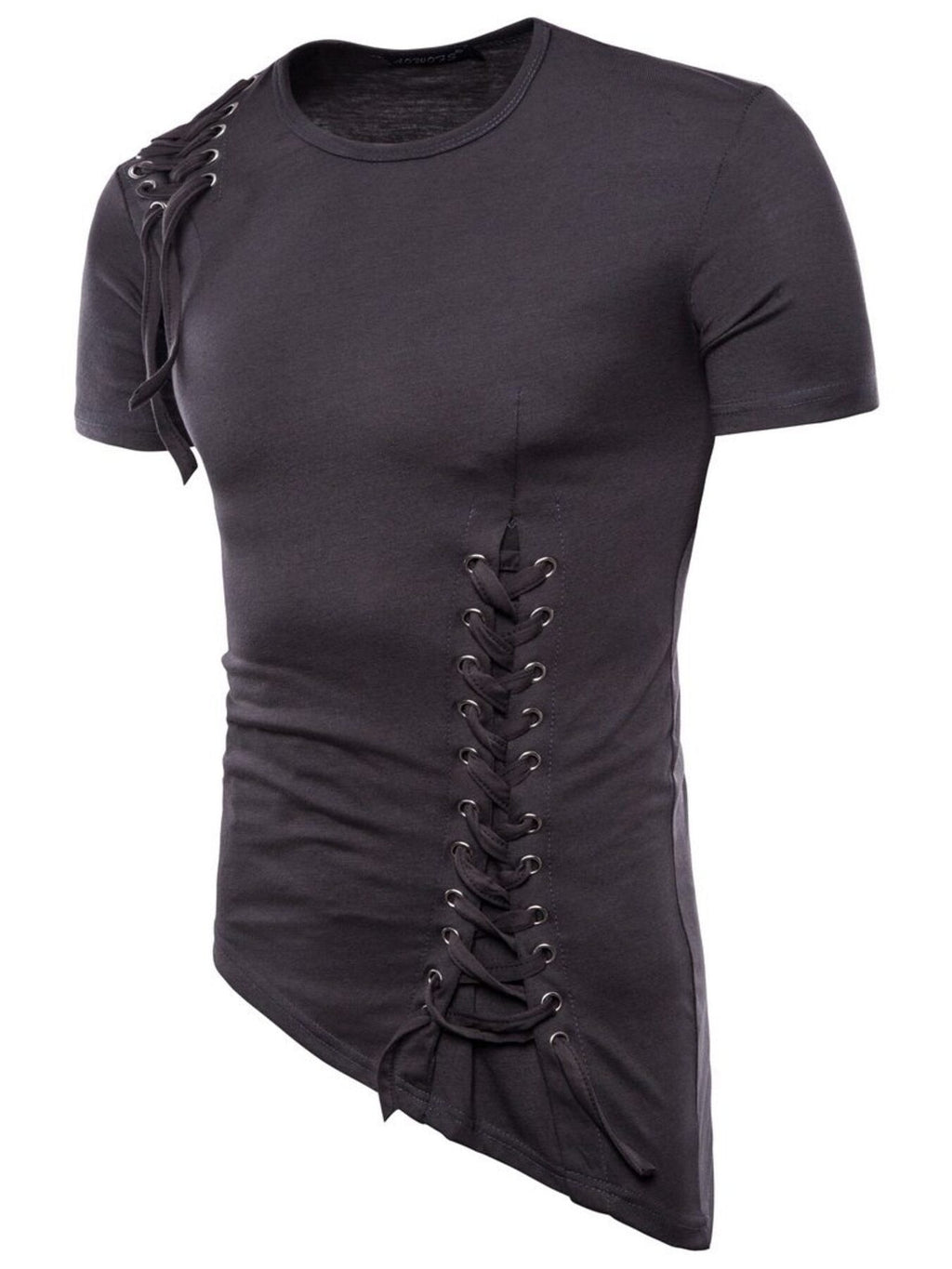 Men's Lace-Up Asymmetric Hem T-Shirt