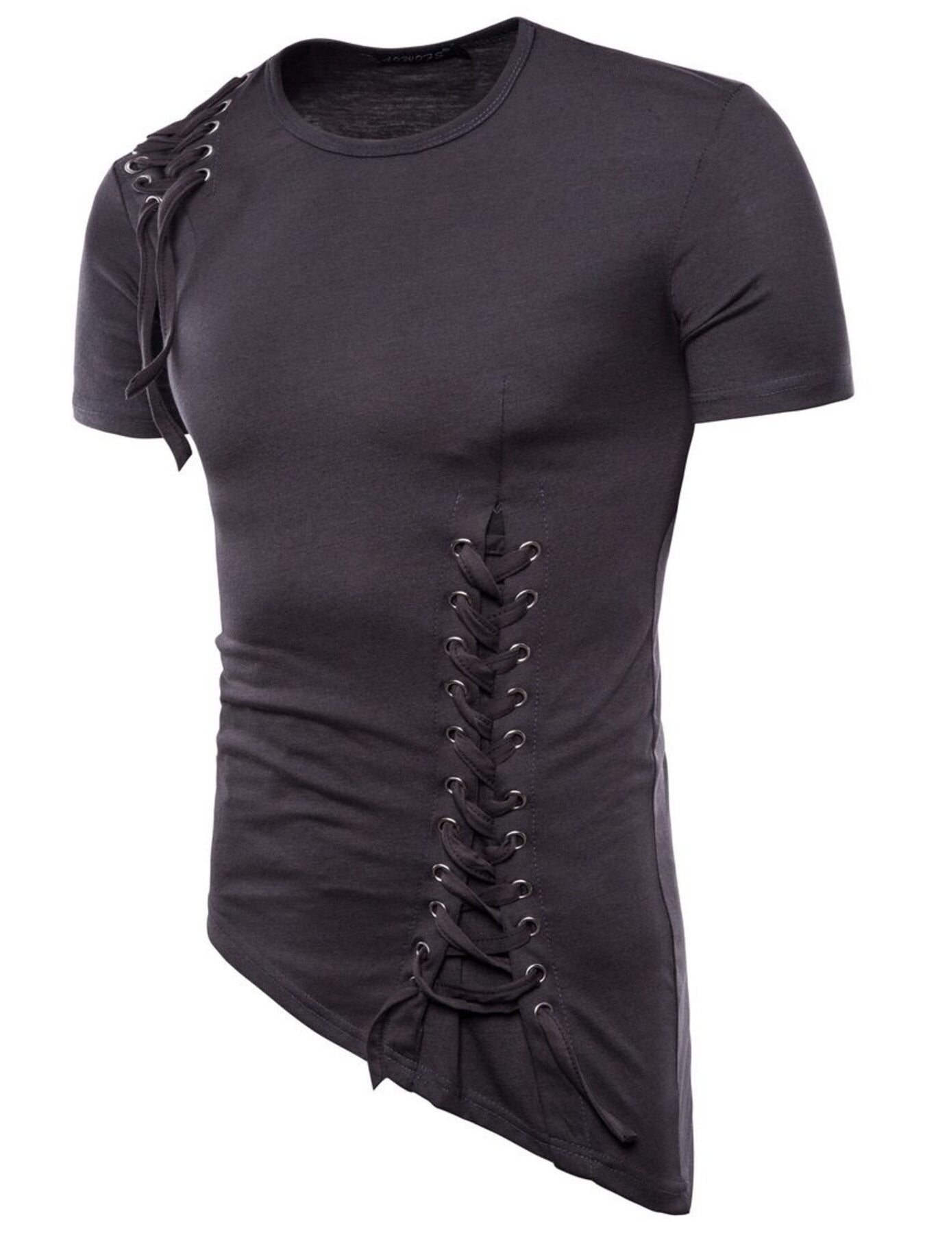 Men's Lace-Up Asymmetric Hem T-Shirt