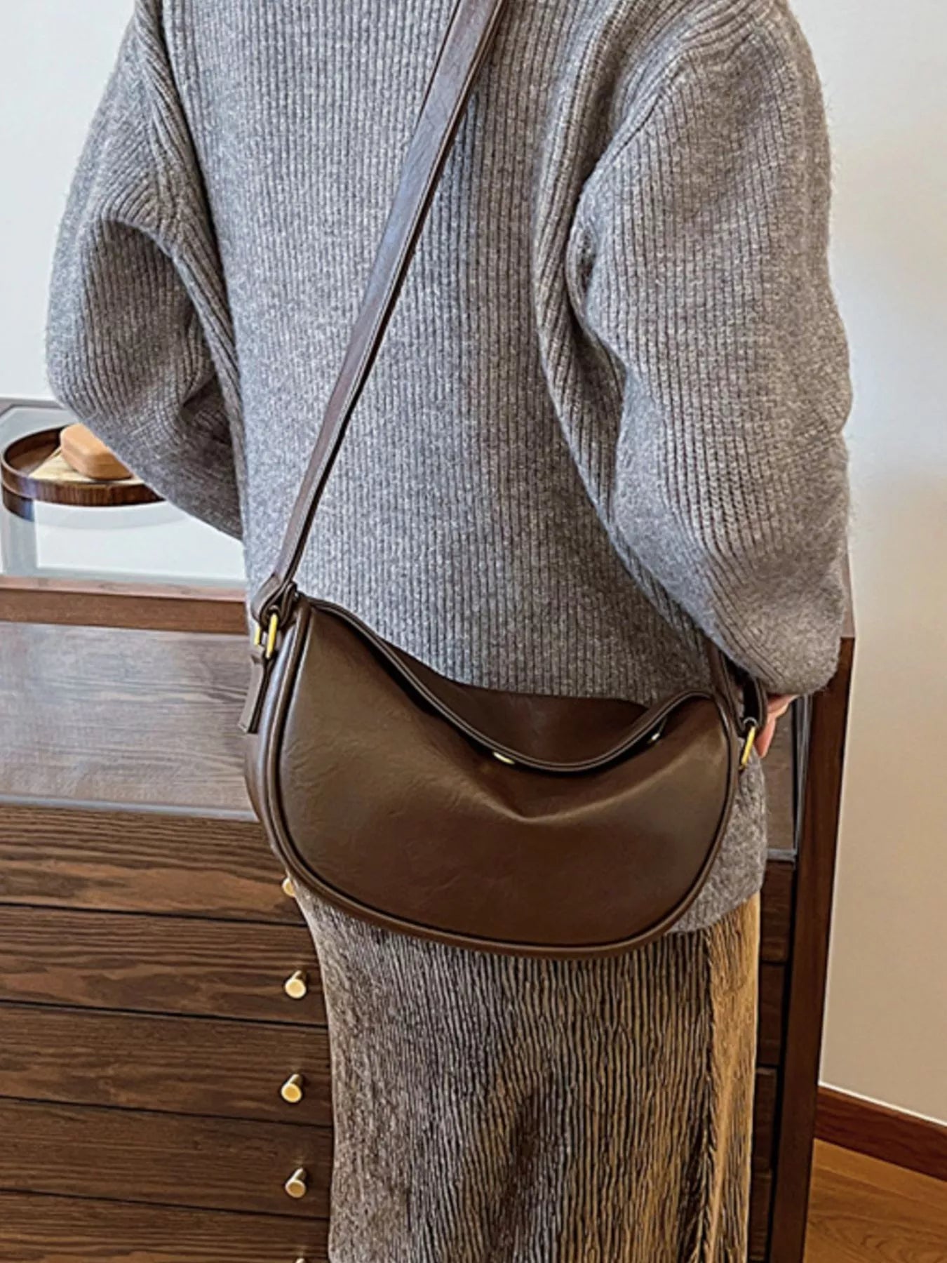 Elegant PU Leather Crescent Crossbody Bag